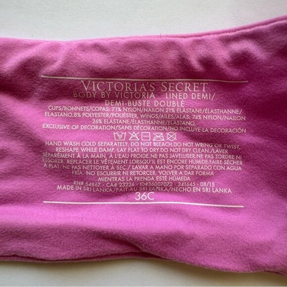 Victoria's Secret Bra Body By Victoria Lined Demi Pink Metallic Lace Bow Sz 36C - Picture 3 of 11